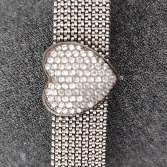 Crystal Heart Silver Bracelet Cuff - Picture 3 of 5